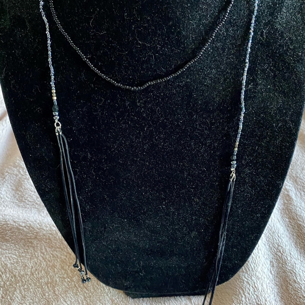 Womens Blue and black beaded  wrap necklace